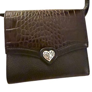 Vintage BRIGHTON Croc-Embossed Black Leather Crossbody Bag 3637/1 image 8