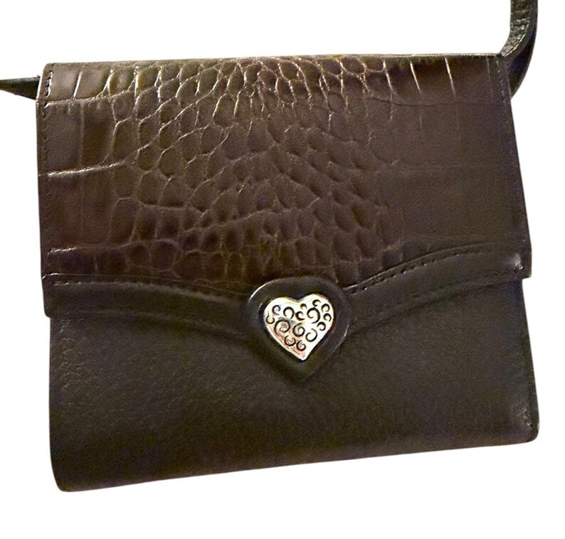 Vintage BRIGHTON Croc-Embossed Black Leather Crossbody Bag 3637/1 image 8