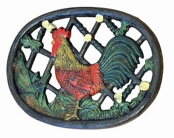 Vintage Cast Iron ROOSTER TRIVET Rustic Farmhouse 3307-28