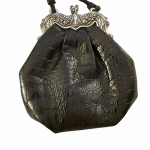 Vintage BRIGHTON Kiss Lock zwart leren One World crossbody-tas 3636/1 afbeelding 2