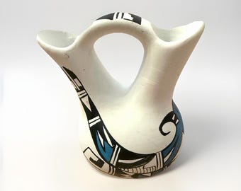 Jarrón de boda vintage nativo americano, México, firmado por el artista 3316-44