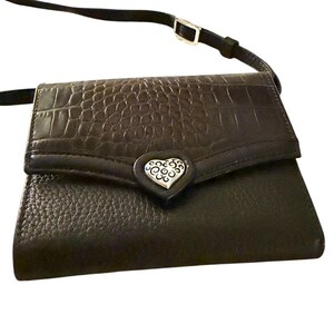 Vintage BRIGHTON Croc-Embossed Black Leather Crossbody Bag 3637/1 image 2