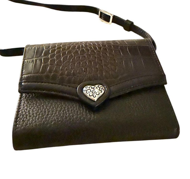 Vintage BRIGHTON Croc-Embossed Black Leather Crossbody Bag 3637/1 image 2