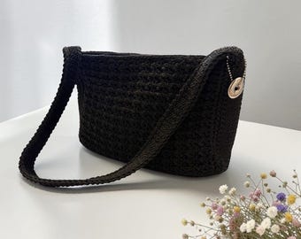 Bolso de crochet negro vintage The Sak Y2K con forro. ENVÍO RÁPIDO. 3398-1