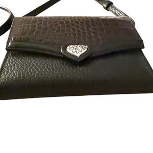Vintage BRIGHTON Croc-Embossed Black Leather Crossbody Bag 3637/1 image 5