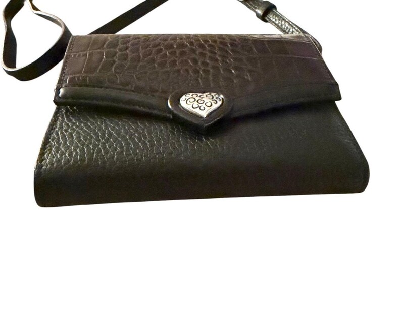 Vintage BRIGHTON Croc-Embossed Black Leather Crossbody Bag 3637/1 image 5