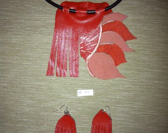 Handmade, unique leather necklace with earrings