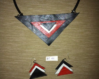 Handmade, unique leather necklace with earrings