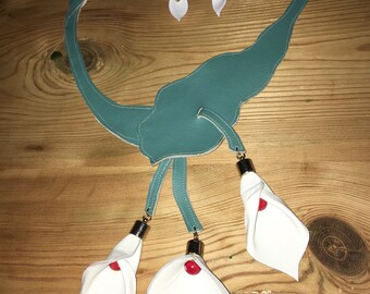 Handmade, unique leather necklace and earrings