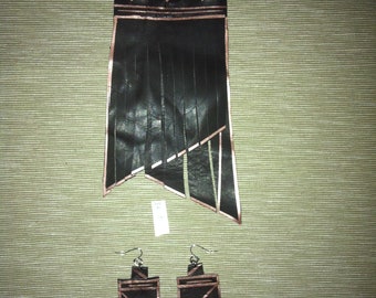 Handmade, unique leather necklace with earrings