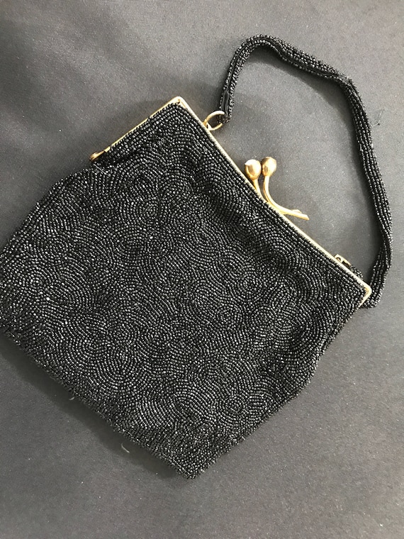 Vintage Delill Black Beaded Evening Bag