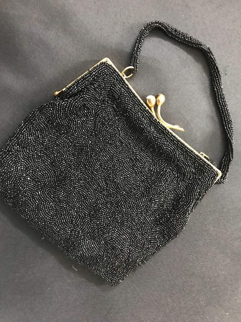 Vintage Delill Black Beaded Evening Bag - Etsy