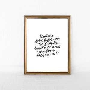 Bless the Food Wall Art, Dining Room Decor, Dinner Prayer Art Print, Kitchen Calligraphy Sign, Minimalist Religious Decor
