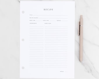 Extra Recipe Pages 40 Recipes | 20 Double-Sided Recipe Pages, 3 hole punch recipe card, Recipe filler pages for our Heirloom Recipe Books