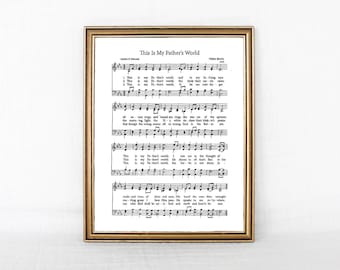 This is My Father's World Hymn Print, Christian Decor, Sheet Music Print, Hymn Wall Art, Christian Wall Art Print for home, Hand Illustrated