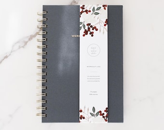 Workout Log Notebook, Exercise Log, Simple Daily Fitness Tracker, Movement Journal, Slate Gray Linen Cover, Gift for him or her