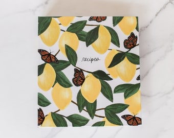 3 Ring Recipe Binder, Lemon Style with Tabbed Dividers and Plastic Sleeves, Personal Cookbook, Family Recipe Book, Fits 100 Recipe Cards