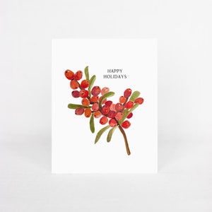 Buckthorn Berry Happy Holidays Card, Blank Christmas Cards, Seasons Greetings Card, Christmas Card Pack of 4, Minimalist Holiday Notecards
