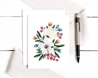 Warm Winter Watercolor Greeting Card, Just Because, Floral Greeting Cards, Blank Greeting Cards, Card Set of 4, Berries Greeting Card