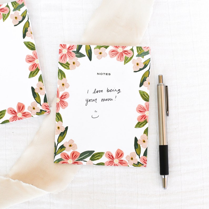 Pretty in Pink Floral Notepad, Small Gift for Her, Blank Memo Notepad ...
