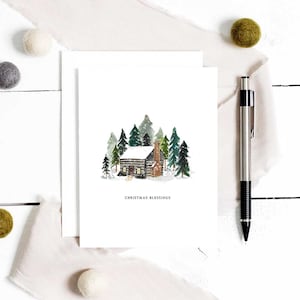 Cozy Cabin Christmas Greeting Card, Holiday Greeting Card, Religious Christmas Card, Christmas Card Pack of 4, Blank Christian Holiday Cards