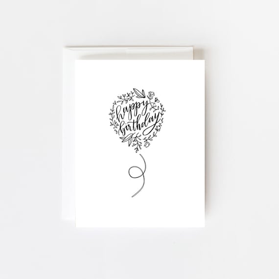 Happy Birthday Balloon Greeting Card | Blank Happy Birthday Card | Balloon Illustration | Happy Birthday Calligraphy | Neutral birthday card