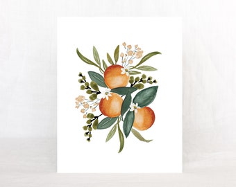 Oranges Art Print, Kitchen wall art, Citrus wall art, Watercolor Oranges, Fruit Painting, Orange artwork, Food wall art, Unframed & Shipped