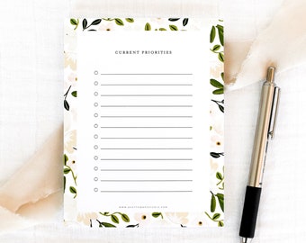 Current Priorities To Do Notepad, Daily Planner Pad, Simple Checklist, Cute To Do list, Small gift for her, Hand Illustrated Florals