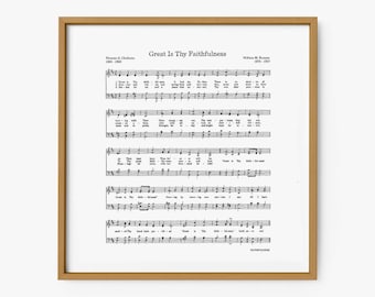Great is Thy Faithfulness Sheet Music, Hand Illustrated Hymn Print, Wall Art for Christian Home, for Living Room or Bedroom (Physical Print)