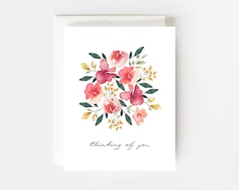 Thinking of You Greeting Card, Sympathy Card, Friendship Card, Bereavement, Funeral Card, Blank Greeting Card, Floral Bouquet Watercolor