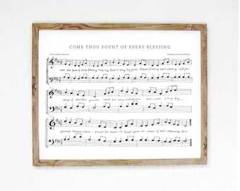 DIGITAL DOWNLOAD | Come Thou Fount Hand-Drawn Hymn Printable, Christian Decor, Sized 10x8" and 7x5", Hymn Wall Art Printable