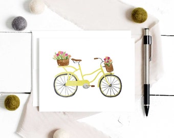 Sunshine on Wheels Watercolor Greeting Cards Set of 4, Bike Greeting Cards, Spring Summer Greeting Cards, Blank Just Because Cards