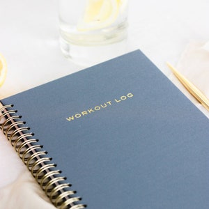 Workout Log Notebook, Minimalist Exercise Log, Daily Fitness Tracker, Movement Journal, Workout Journal, Blue Linen Cover, 2024 Goals