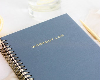 Workout Log Notebook, Minimalist Exercise Log, Daily Fitness Tracker, Movement Journal, Workout Journal, Blue Linen Cover, 2024 Goals