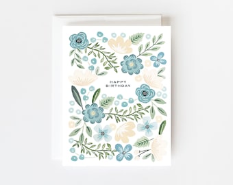 Happy Birthday Loose Floral Greeting Card, Blank Birthday Card, Birthday card for her, Simple Birthday Card, Minimal Birthday Card