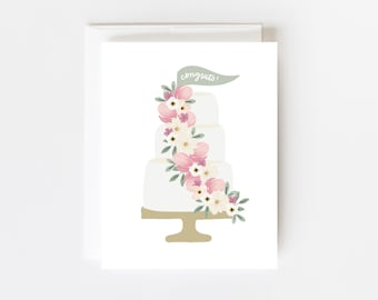 Wedding Cake Card, Wedding Shower Card, Card for Wedding, Marriage Card, Floral Wedding Cake Card, Blank Wedding Cards, Card Pack of 4