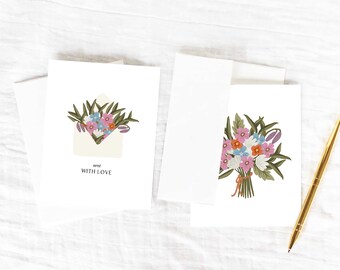 Spring Bouquet Card Collection, Friendship Cards, Floral Greeting Cards, Just Because Cards, Thinking of You, Sympathy, Card Pack of 4