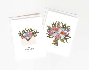 Spring Bouquet Card Collection, Friendship Cards, Floral Greeting Cards, Just Because Cards, Thinking of You, Sympathy, Card Pack of 4