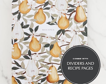 Recipe Binder Cookbook, Pear Style with Tabbed Dividers and Recipe Pages, Personal Cookbook, Family Recipe Book Collection, Wedding Gift