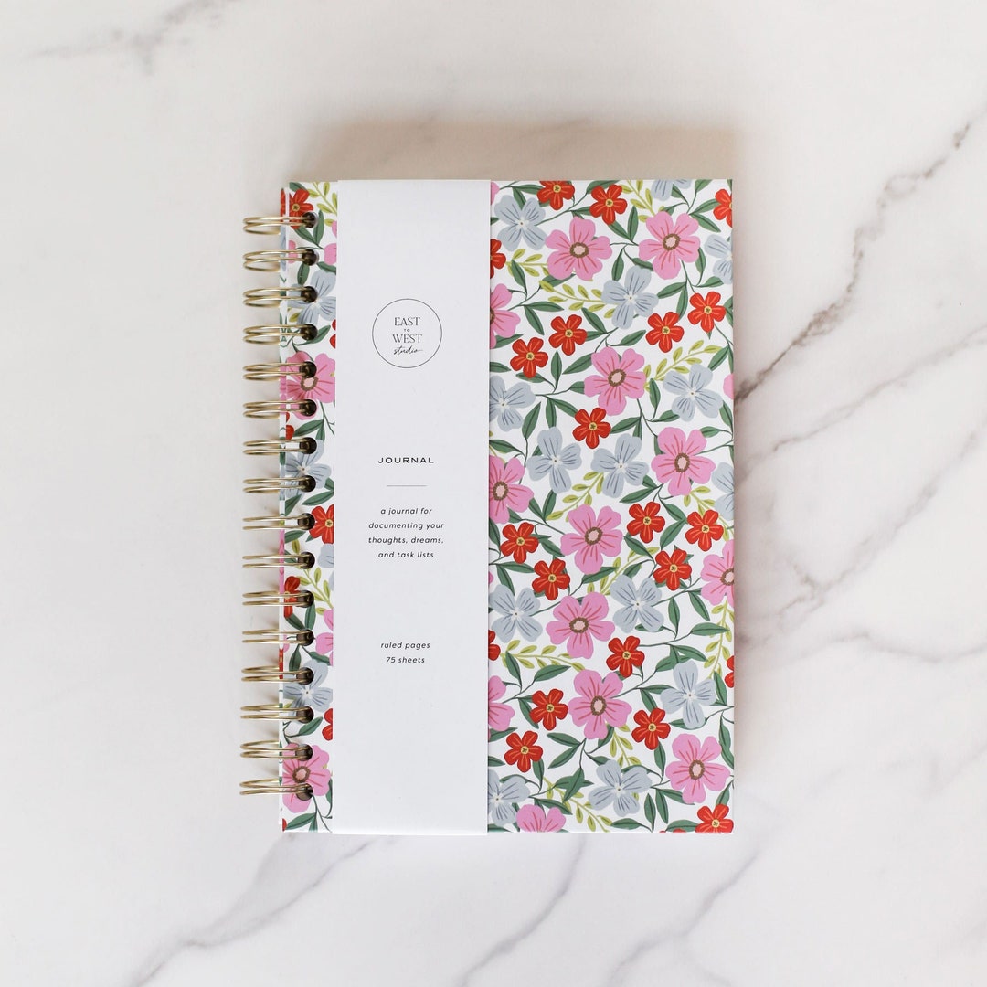 Beige - Floral Printed Handcrafted Spiral Notebook (8 x 6 in) 04