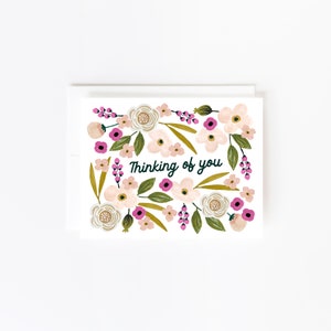 Thinking of You Floral Greeting Card, Sympathy Card, Friendship Card, Encouragement Card, Simple Sympathy Card, Remembrance Card