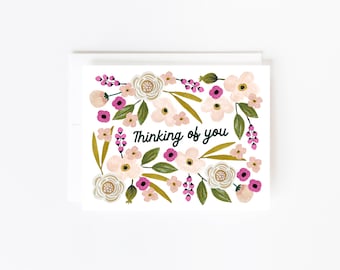 Thinking of You Floral Greeting Card, Sympathy Card, Friendship Card, Encouragement Card, Simple Sympathy Card, Remembrance Card