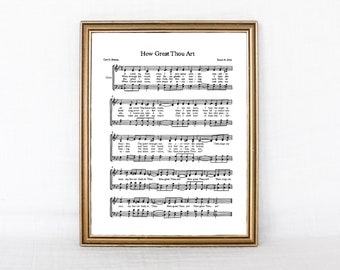 How Great Thou Art Hymn Print, Christian Wall Art, Christian Decor, Sheet Music, Hymn Wall Art, Christian Wall Art Print, Hand Illustrated