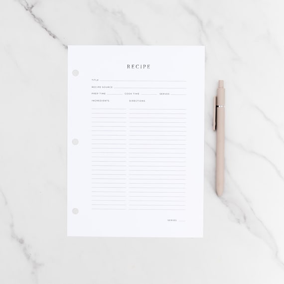 Extra Recipe Pages 40 Recipes | 20 Double-Sided Recipe Pages, 3 hole punch recipe card, Recipe filler pages for our Heirloom Recipe Books