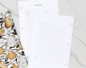 Extra Recipe Pages 10 Recipes, 10 double-sided recipe pages, extra writing space, Recipe filler pages for our Heirloom Recipe Books