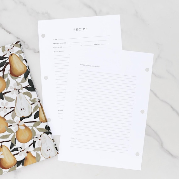 Extra Recipe Pages 10 Recipes, 10 double-sided recipe pages, extra writing space, Recipe filler pages for our Heirloom Recipe Books