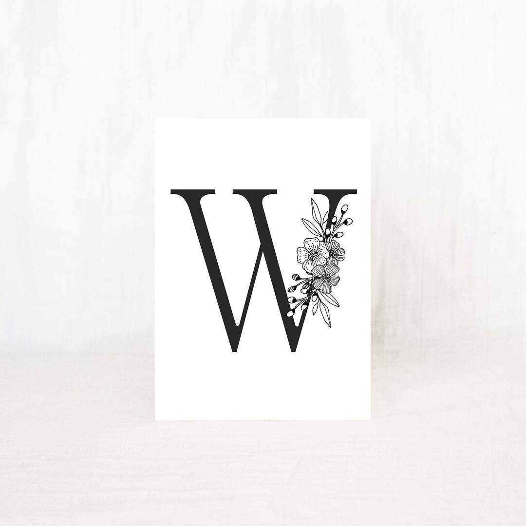 DIGITAL DOWNLOAD Letter W Wall Art, Floral Initial Art, Printable