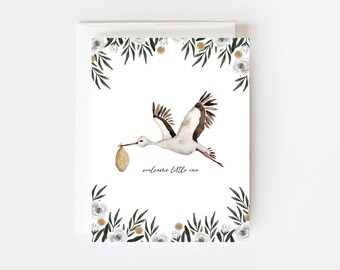 New Delivery Stork Baby Greeting Cards, Blank Baby Shower Cards with Envelopes, Card Set of 4, Stork Baby Shower, Neutral Baby Shower Card