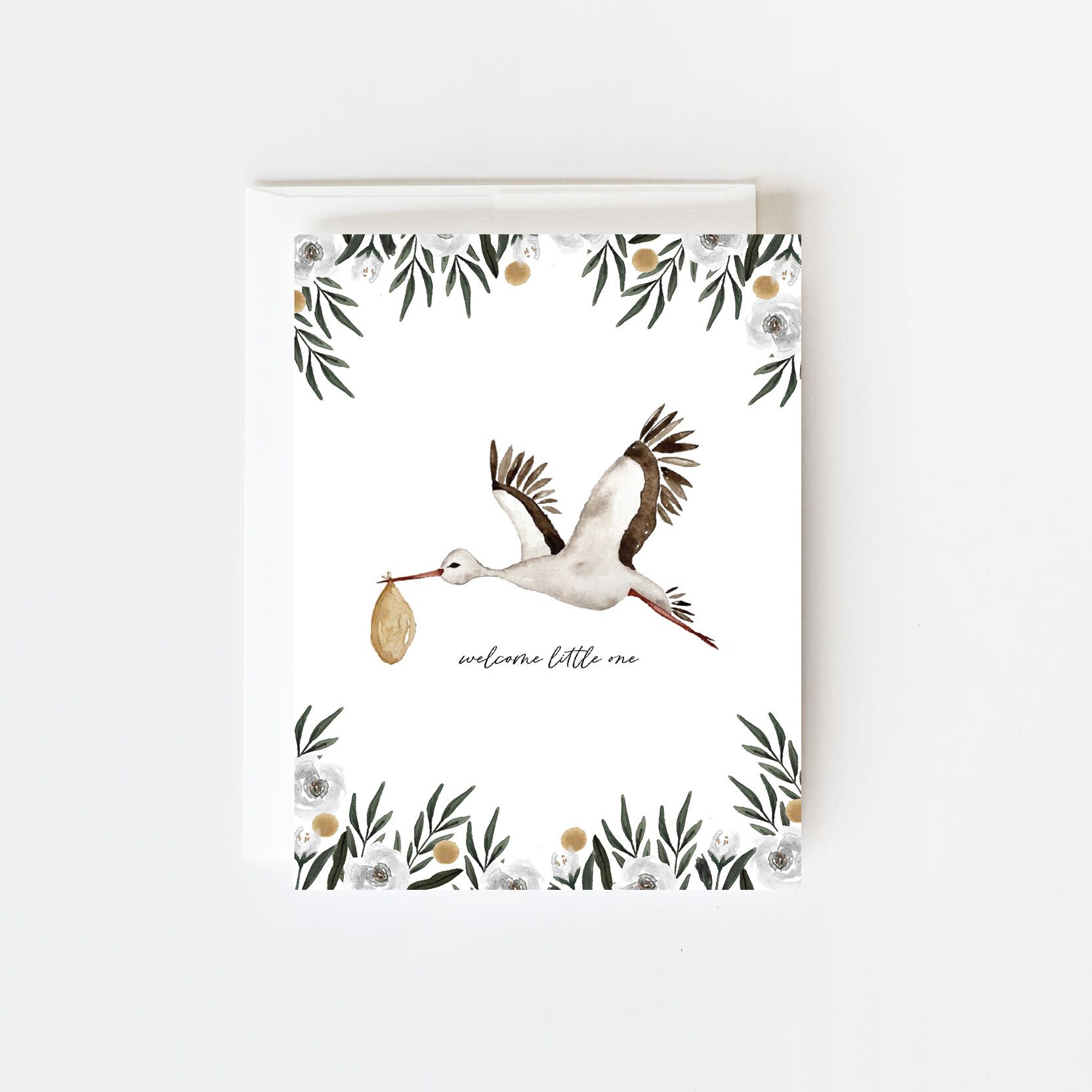Storks and Floral “Welcome Little One” New Baby Card Storks and Floral “Welcome Little One” New Baby Card