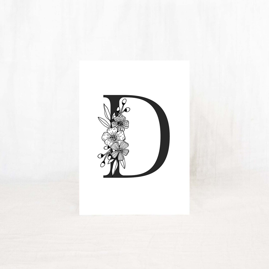 DIGITAL DOWNLOAD Letter D Wall Art, Floral Initial Art, Printable